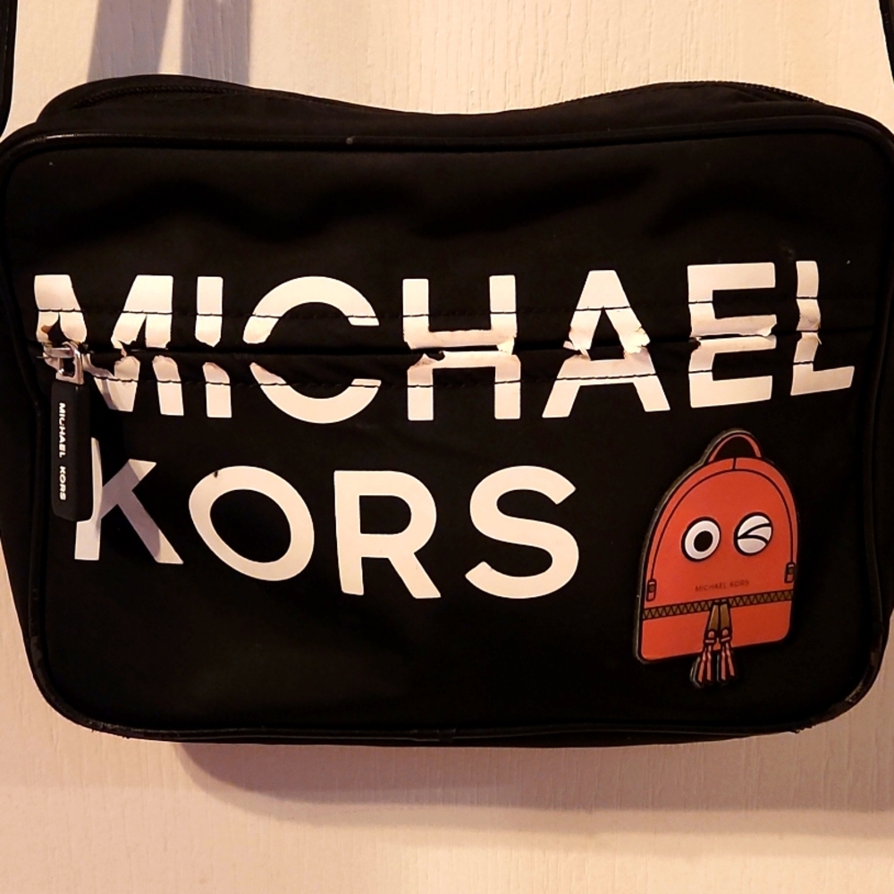 MICHAEL KORS MK Sport Nylon Crossbody Bag Fulton with MK RED Wink Wink STICKER